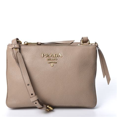 Prada Vitello Daino Double Zip Crossbody Bag 